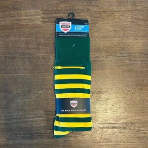 Pocket Socks Men's Green and Yellow Striped Packer Crew Socks NWT